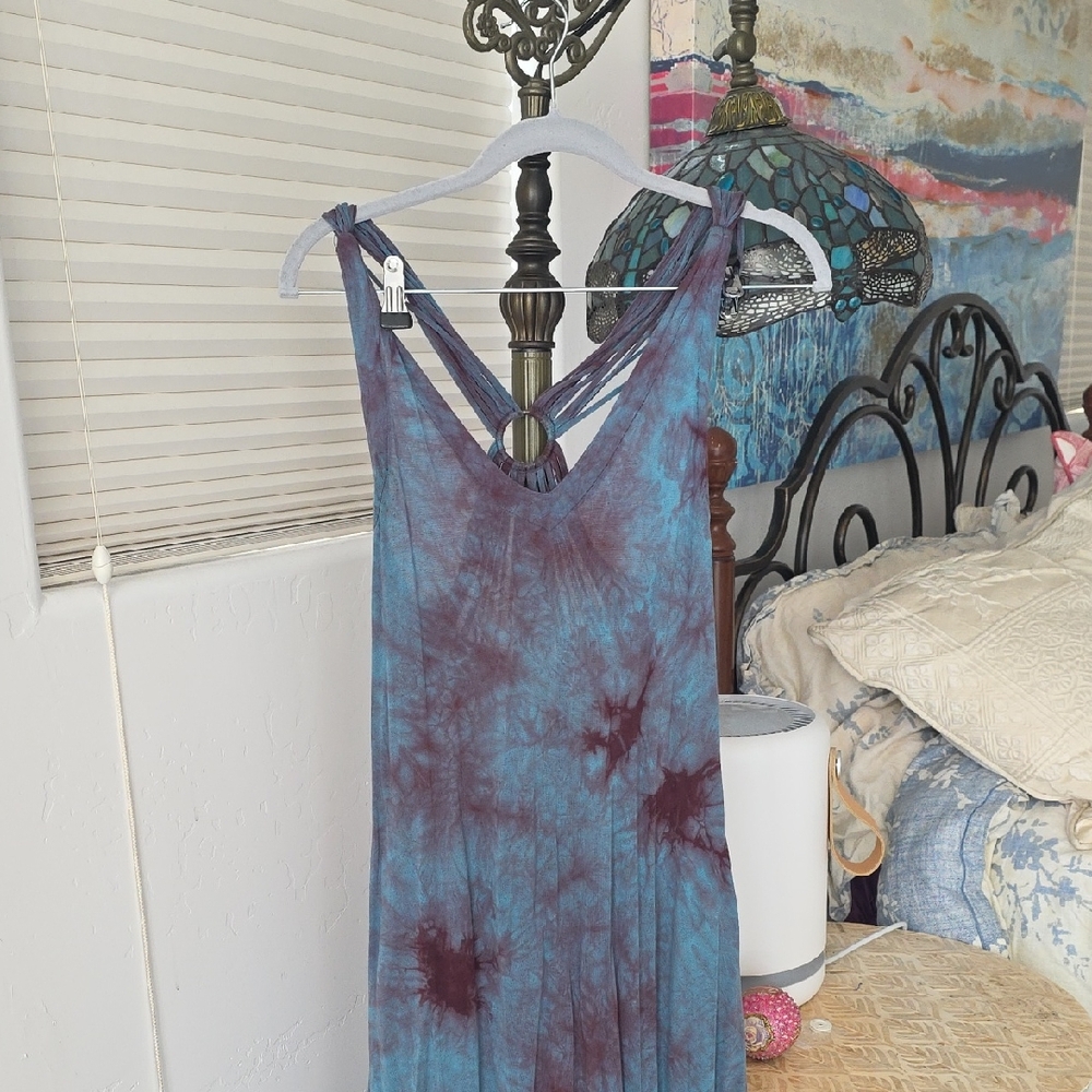 Tie-Dye Midi Dress in Blue and Maroon